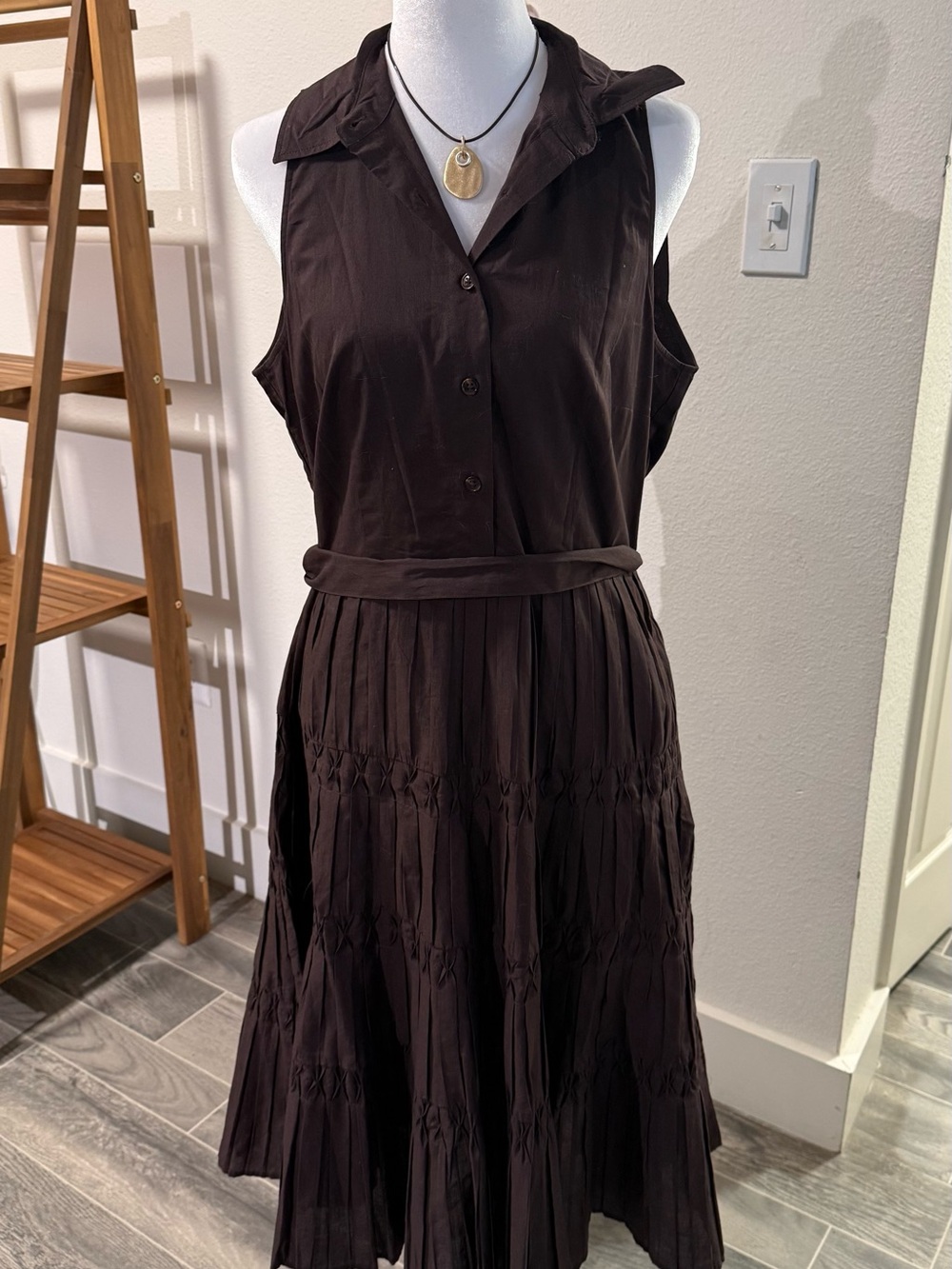 Ann Klein Sleeveless Collared Brown Women’s Midi Dress